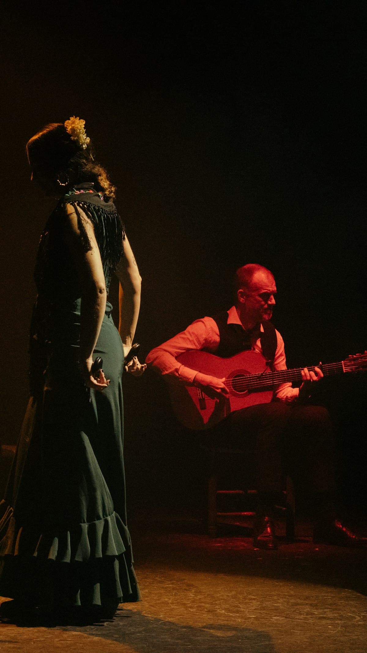 A flamenco dancer mid-performance