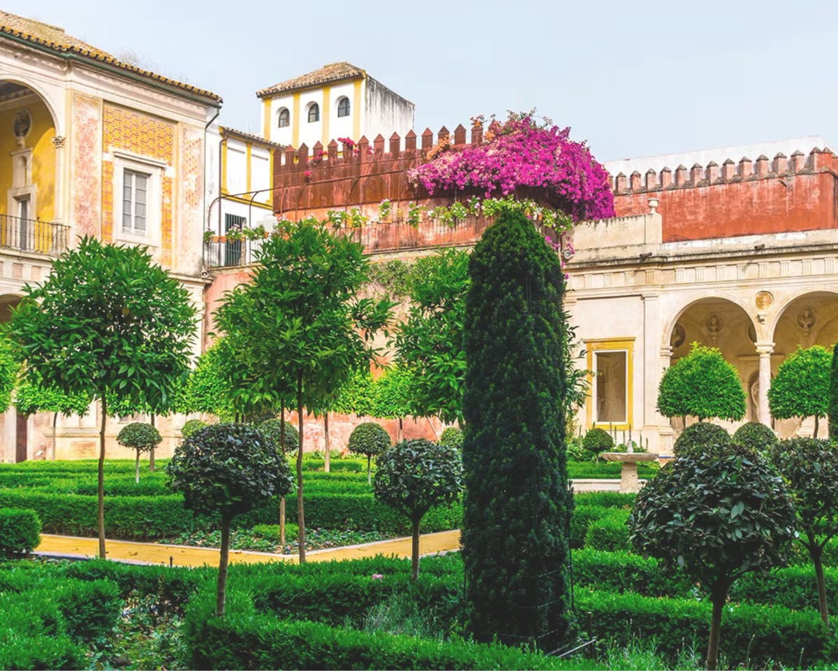 Topiary garden and Renaissance loggia of the Casa de Pilatos in Seville