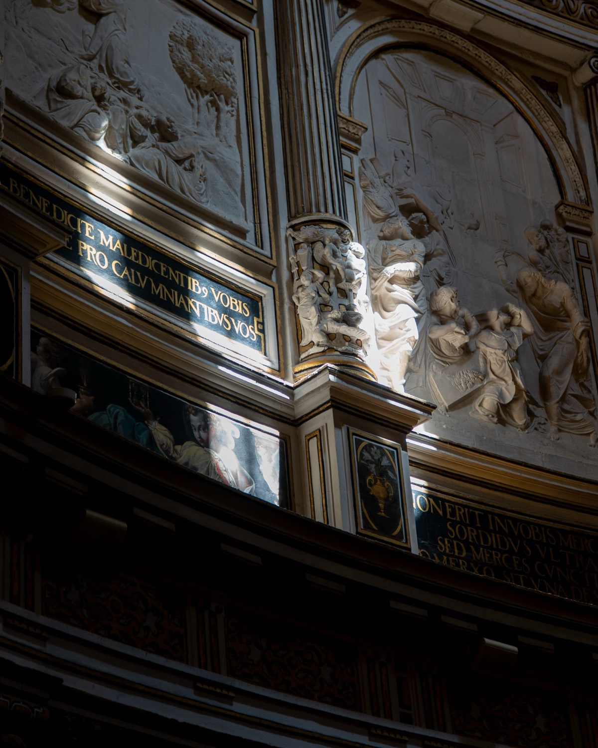 Carved stone reliefs inside Seville Cathedral